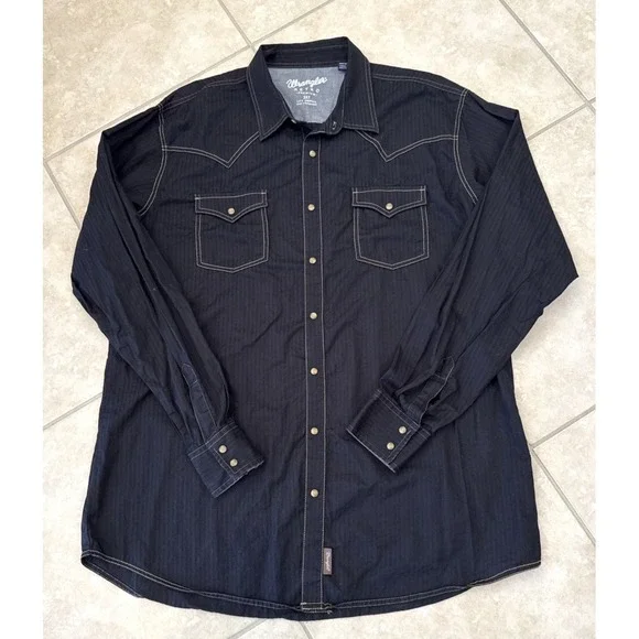 Wrangler Retro Premium Shirt Men's 3XT Snap Button Down Black Striped Western - Picture 2 of 8